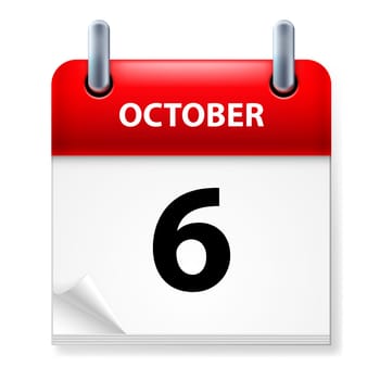 Sixth October in Calendar icon on white background