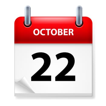 Twenty-second October in Calendar icon on white background