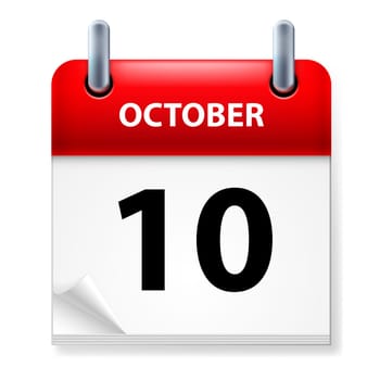 Tenth October in Calendar icon on white background