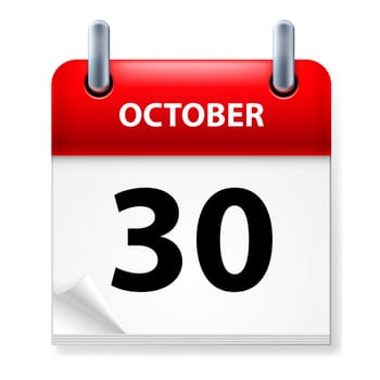Thirtieth October in Calendar icon on white background