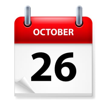 Twenty-Sixth October in Calendar icon on white background