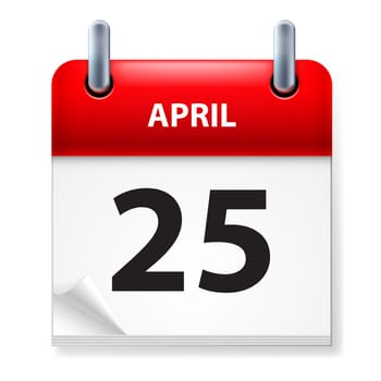 Twenty-fifth in April Calendar icon on white background