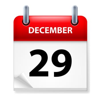 Twenty-ninth in December Calendar icon on white background
