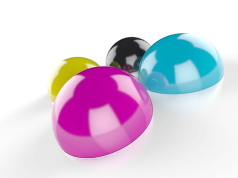 3D CMYK drops on white