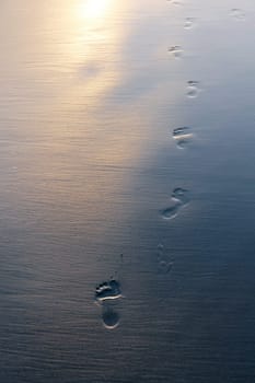 wet beach footprints