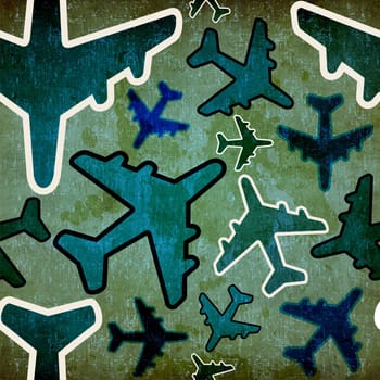 Networking in travel by plane vintage seamless pattern background.
