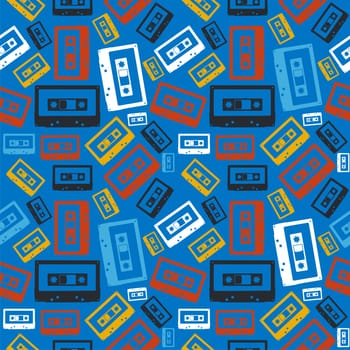 Vintage analogue audio cassette seamless pattern. Vector file layered for easy manipulation and custom coloring.