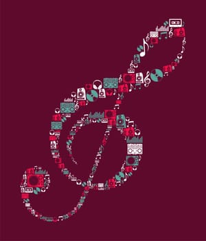 Dj music icon set in treble clef shape. Vector file layered for easy manipulation and custom coloring.