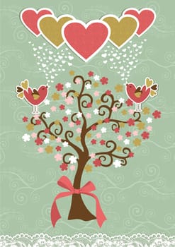 Communication love concept: birds couple fall in love. Vector file layered for easy manipulation and custom coloring.