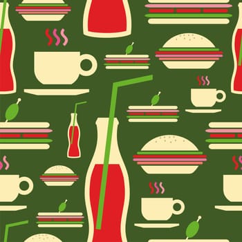 Cartoon style fast food icons set seamless pattern.Vector file layered for easy manipulation and custom coloring.
