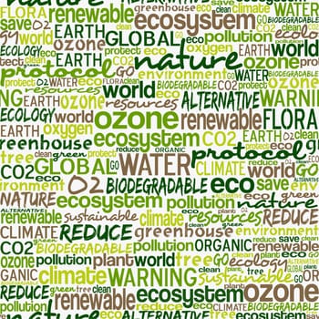 Go green text cloud about environmental conservation pattern background. Vector file layered for easy manipulation and custom coloring.