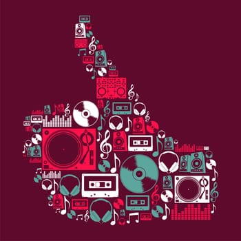 Dj music icon set in human hand shape. Vector file layered for easy manipulation and custom coloring.