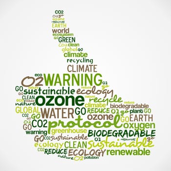Go green text cloud in thumb up hand shape. Vector file layered for easy manipulation and custom coloring.