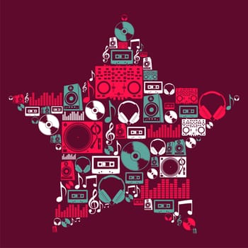 Dj music icon set in star shape. Vector file layered for easy manipulation and custom coloring.