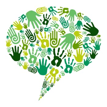 Go green human hands icons in social media bubble composition isolated over white. Vector file layered for easy manipulation and custom coloring