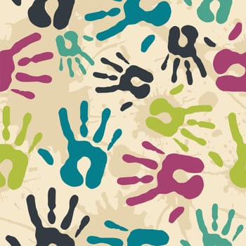 Diversity Vintage hand prints seamless pattern background. Vector file layered for easy manipulation and custom coloring.
