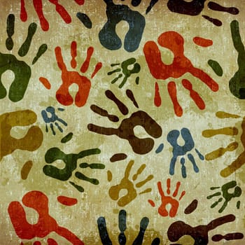 Vintage human hands print seamless pattern background.