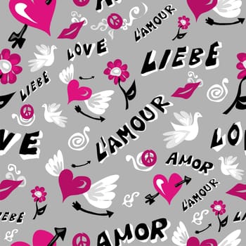 Love symbols seamless pattern. Vector illustration layered for easy manipulation and custom coloring.