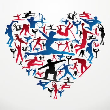 Action sports silhouettes in heart love shape. Vector file layered for easy manipulation and customisation.