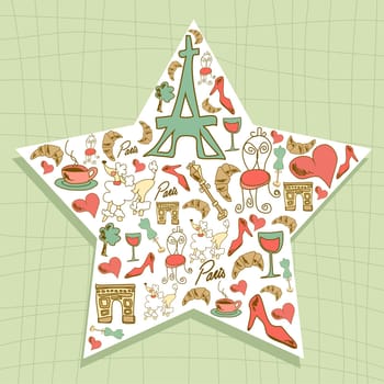 Hand drawn travel paris icon set star Vector file layered for easy manipulation and custom coloring.