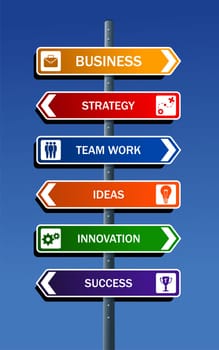 Business strategy road post concepts for success. Vector file layered for easy manipulation and custom coloring.