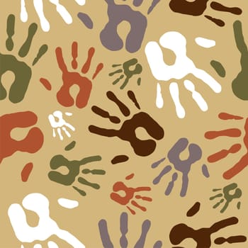 Diversity Vintage hand prints seamless pattern background. Vector file layered for easy manipulation and custom coloring.