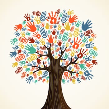 Isolated diversity tree hands illustration. Vector file layered for easy manipulation and custom coloring.