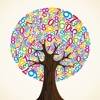 School education concept tree made with numbers. Vector file layered for easy manipulation and custom coloring.