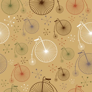 Retro bikes set seamless pattern background. Vector illustration layered for easy manipulation and custom coloring.