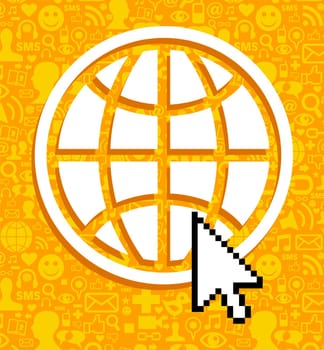 Globe on social media icons background. Vector file layered for easy manipulation and custom coloring.
