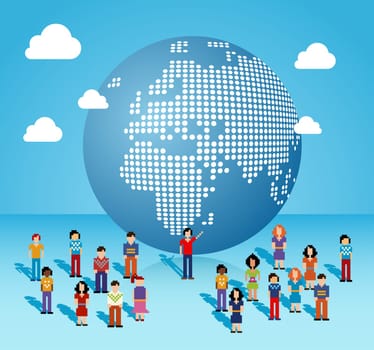 Global social media people network connection from Africa, Europe and Middle East map. Vector illustration layered for easy manipulation and custom coloring.