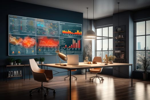 Economic and Financial graphs with glowing lines and diagram on digital screen. Trading market and economic concept. Generative AI.