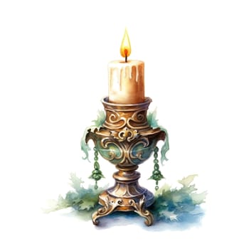 Watercolor Christmas candles. Holiday Candles Clipart, Cozy Winter Clipart. AI Generated.