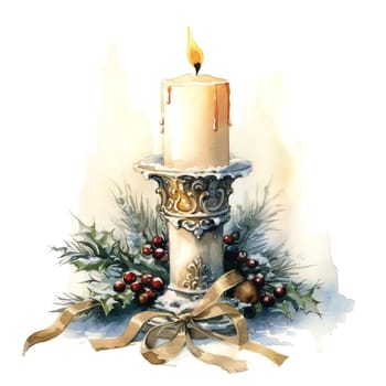 Watercolor Christmas candles. Holiday Candles Clipart, Cozy Winter Clipart. AI Generated.