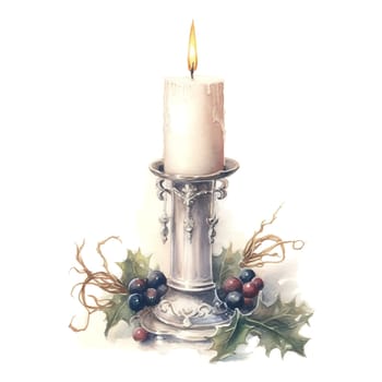 Watercolor Christmas candles. Holiday Candles Clipart, Cozy Winter Clipart. AI Generated.