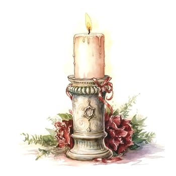 Watercolor Christmas candles. Holiday Candles Clipart, Cozy Winter Clipart. AI Generated.