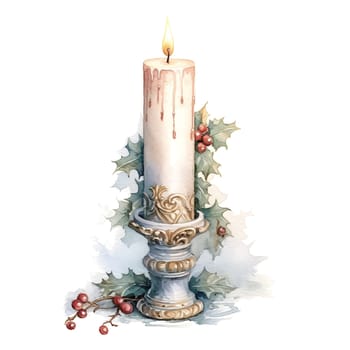 Watercolor Christmas candles. Holiday Candles Clipart, Cozy Winter Clipart. AI Generated.