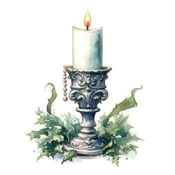 Watercolor Christmas candles. Holiday Candles Clipart, Cozy Winter Clipart. AI Generated.