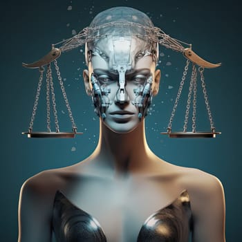 AI and Ethics Law Regulation Artificial Intelligence Robot Hand Illustration Concept Technology Moral and Legal Policy.