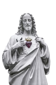 Statue of Jesus with a red heart white background