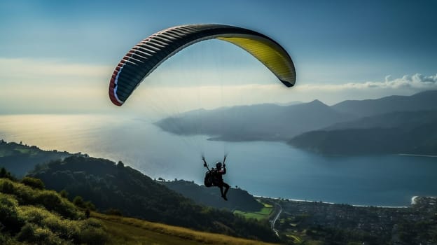 Extreme paragliding sky glide sport nature mountain wind blue active flight freedom glider parachute people landscape summer air adventure