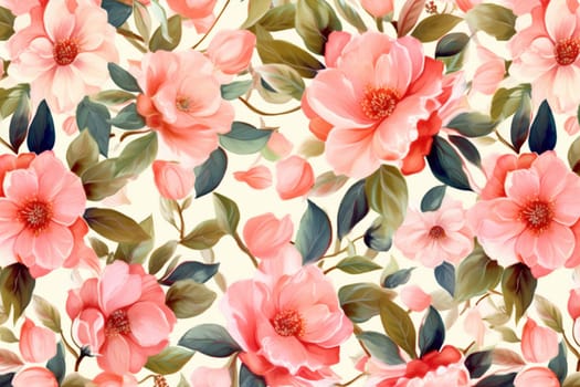 petal pink botanical pattern design wallpaper textile summer fabric garden leaf drawing spring retro nature fashion cute bloom art flower. Generative AI.