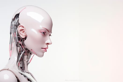 A humanoid female robot on a bright background. Minimalism. Future. High quality photo