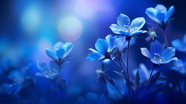 blue wild flowers in the morning light - AI generative