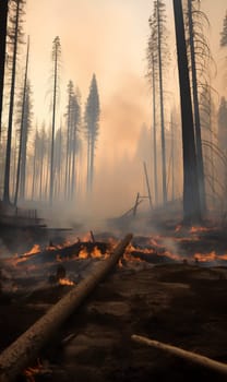 Dramatic images of forest fires destructive power of nature - global warming concept - AI generative