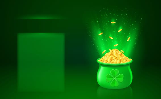 Green blank of pot with full of gold coins