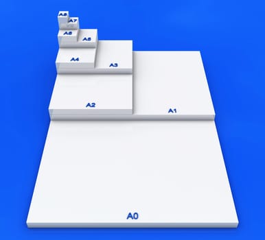 3D DIN Format Concept A0 to A8 - White on Blue 01