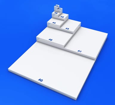 3D DIN Format Concept A0 to A8 - White on Blue 02