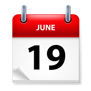 Nineteenth June in Calendar icon on white background