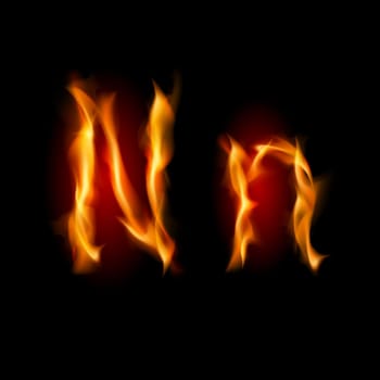 Fiery font. Letter N. Illustration on black background